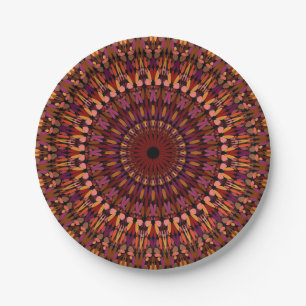 Florales braunes Mandala-Design Pappteller