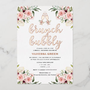 Florales Brunch und prickelndes Brautbad in Roségo Folieneinladung