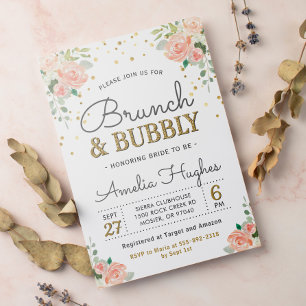 Florales Brunch und sprudelnde Pfingstrosen Golden Einladung