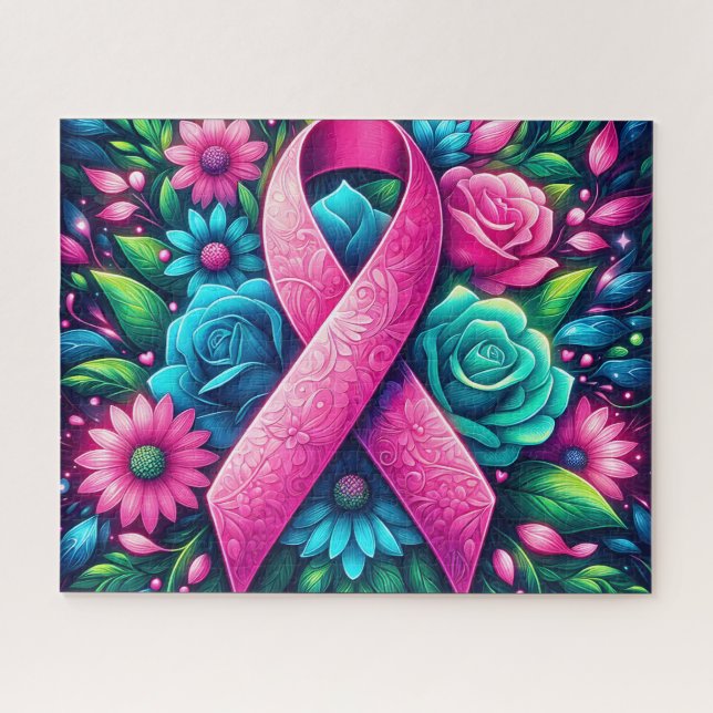 Florales Brustkrebsband Puzzle (Horizontal)