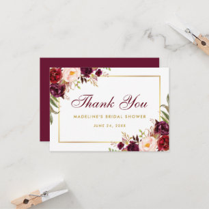 Florales Burgund Gold Hochzeitsdusche Danke SB Einladung