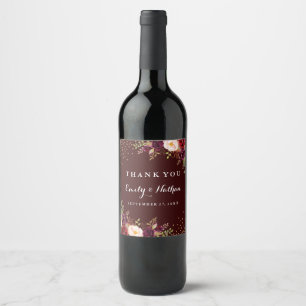 Florales Burgund Wein Hochzeitsetikett Weinetikett