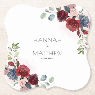 Florales Burgunder Schrift Chic Grün Hochzeit Untersetzer