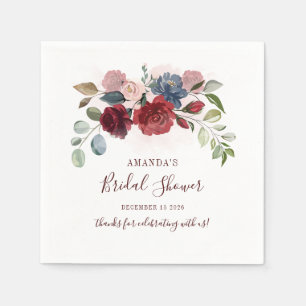 Florales burgunderrotes Schriftzug-Brautabschiedsp Serviette