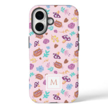 Florales Cheshire-Cat-Muster mit rosa Monogramm
