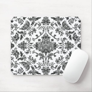 Florales Chinoiserie Schwarz-Weiß-Aquarell Mousepad