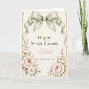 Florales Coquette-Schleifchen Sweet Sixteen Karte