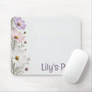 Florales Cosmos-Bordüre auf Weiß Mousepad