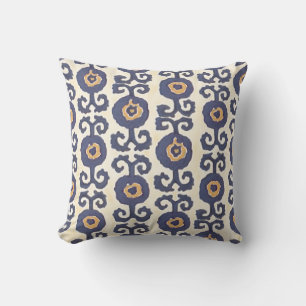 Florales Damast-IKAT-Stammesmuster Boheme Navy Kissen
