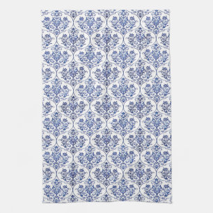 Florales Damastmuster - blau Geschirrtuch