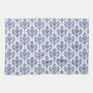 Florales Damastmuster - blau Handtuch