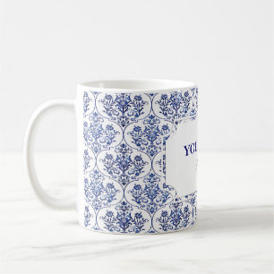 Florales Damastmuster - blau Tasse