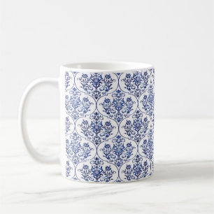 Florales Damastmuster - blau Tasse