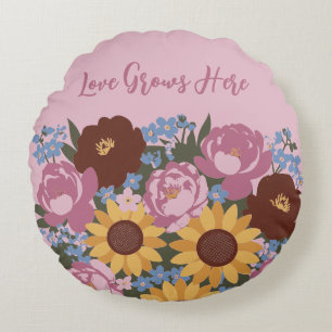 Florales Dekor - Liebe wächst hier - Pfingstrosen  Rundes Kissen