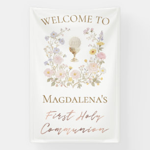 florales Design Erster Kommunion Willkommen Banner