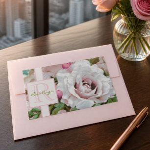 Florales Design   Rosa Rose   Monogramm Rechteckiger Aufkleber