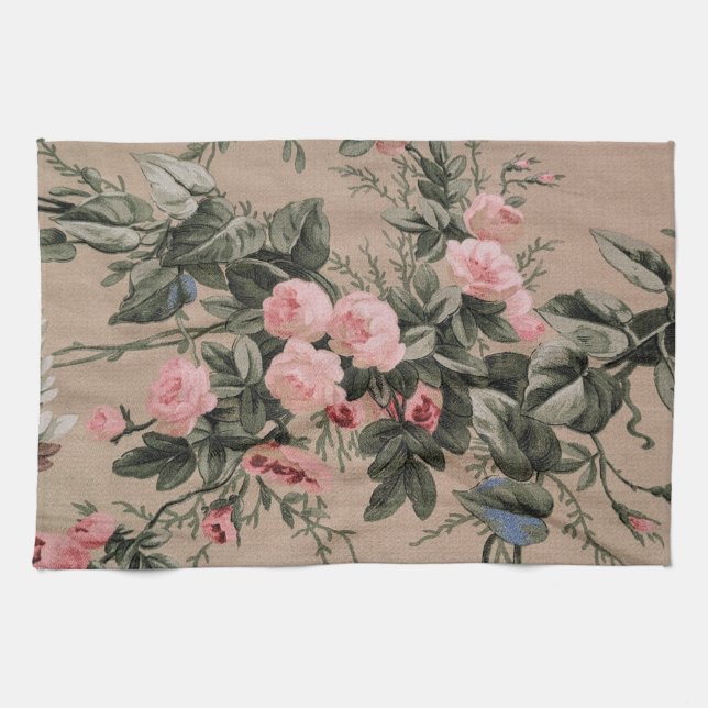 Florales Design Rosa und Taupe Geschirrtuch (Horizontal)