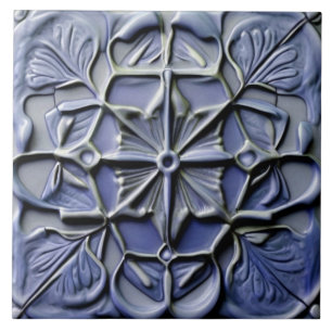 Florales Dunkelindigoblau Faux-Relief-Blumenkreuz Fliese
