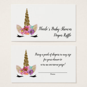 Florales Einhorn Gold Glitter Babyparty-Raffle