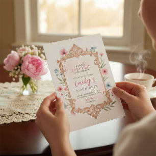 Florales Einladungsframe für Baby-Mädchen-Party Einladung