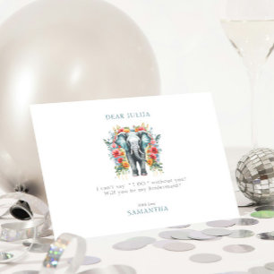 Florales Elefant Bay Blau Willst du meine Brautjun Einladung