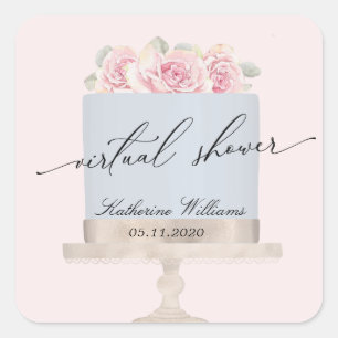 florales elegantes Kuchen virtueller Brautparty-Au Quadratischer Aufkleber