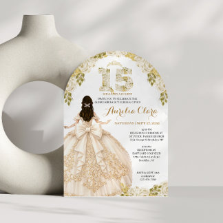 Florales Elfenbein Prinzessin Kokette Quinceanera  Einladung