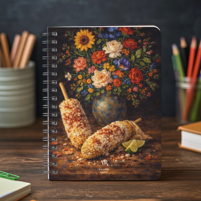 Florales Elote Stilleben | Monogramm Notizblock (Von Creator hochgeladen)