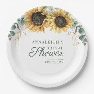Florales Eukalyptus-Sonnenblumen-Grünzeug-Junggese Pappteller