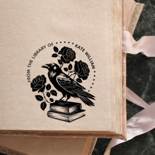 Florales Ex Libris Selbstfärbestempel mit Raben Permastempel