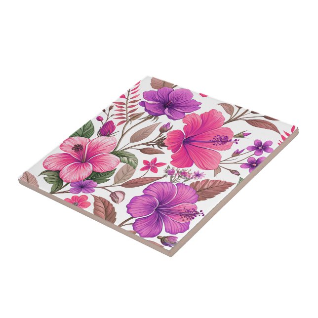 Florales Farbenmeer, Duschvorhang Fliese (Seite)