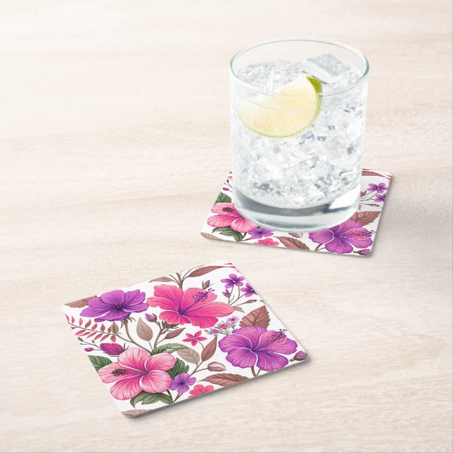 Florales Farbenmeer, Duschvorhang Rechteckiger Pappuntersetzer (Vor Ort)