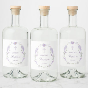 Florales Flieder-Lavendel-Kranz-Taufe Alkoholflaschenetikett