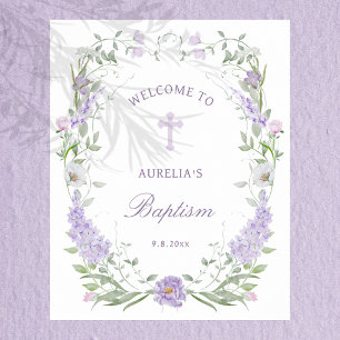 Florales Flieder-Lavendel-Rahmen Taufwillkommen Poster