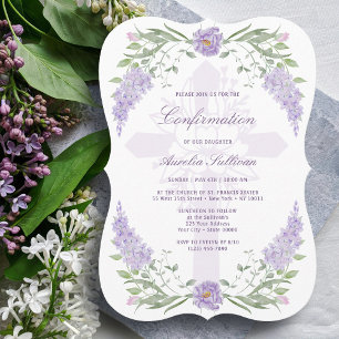 Florales Flieder-Rahmen Heiliges Kreuz Firmung Einladung