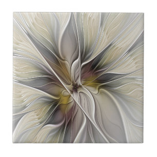 Florales Fraktal, Fantasie-Blume mit Erdtönen Fliese
