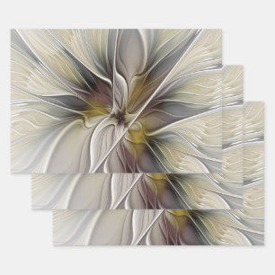 Florales Fraktal, Fantasie-Blume mit Erdtönen Geschenkpapier Set