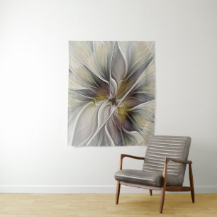 Florales Fraktal, Fantasie-Blume mit Erdtönen Wandteppich