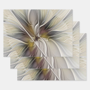 Florales Fraktal, Fantasieblume mit Erdtönen Geschenkpapier Set