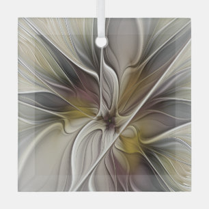 Florales Fraktal, Fantasieblume mit Erdtönen Ornament Aus Glas