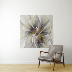 Florales Fraktal, Fantasieblume mit Erdtönen Wandteppich