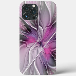 Florales Fraktal Modern Abstrakt Blume Pink Grau Case-Mate iPhone Hülle