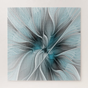 Florales Fraktal Modernes Abstractes Blumen Blau G Puzzle