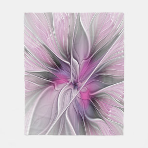 Florales Fraktal Modernes Abstractes Blumen Pink G Fleecedecke