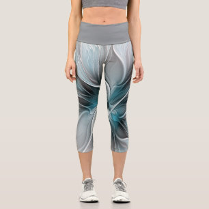 Florales Fraktal Modernes Abstraktes Blumen Blau G Capri Leggings