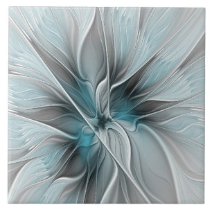 Florales Fraktal Modernes abstraktes Blumen Blau G Fliese