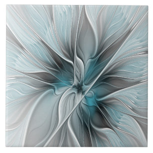 Florales Fraktal Modernes abstraktes Blumen Blau G Fliese