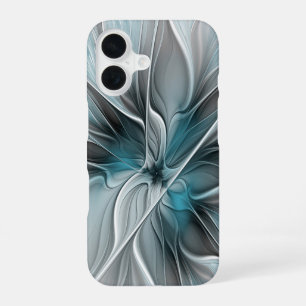 Florales Fraktal Modernes Abstraktes Blumen Blau G iPhone 16 Hülle