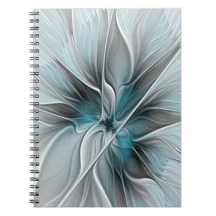Florales Fraktal Modernes Abstraktes Blumen Blau G Notizblock