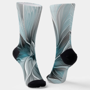 Florales Fraktal Modernes abstraktes Blumen Blau G Socken